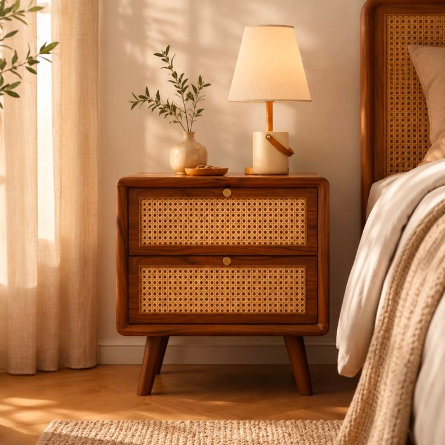 Cane Storage Bed Side Table