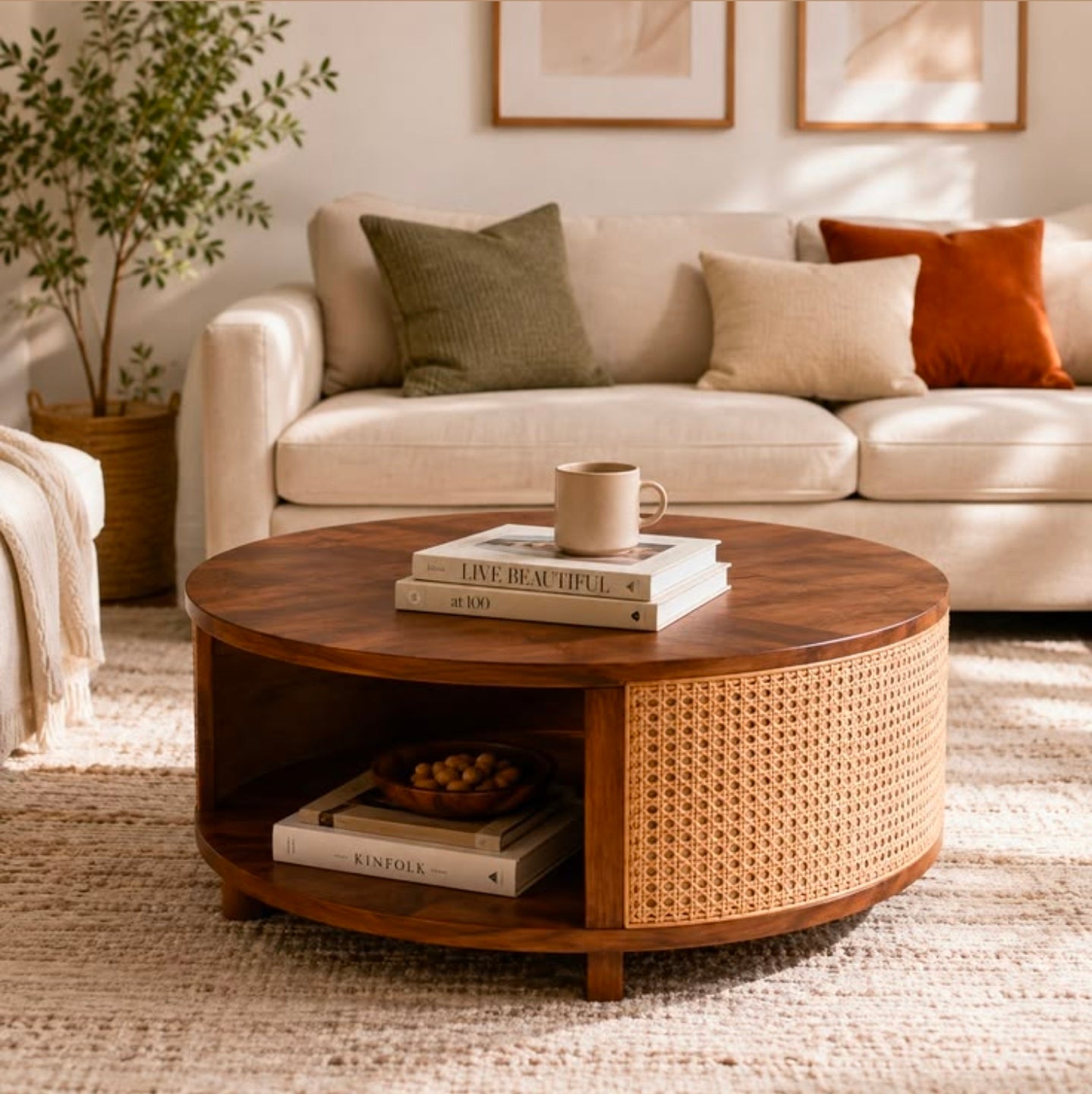 Round Cane coffee table
